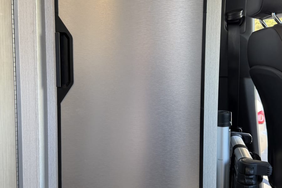 fridge and microwave above