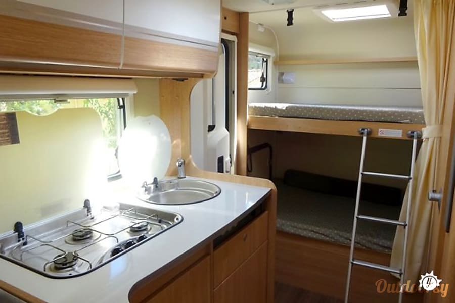 campervan rentals in London - kitchen and sleeping areas