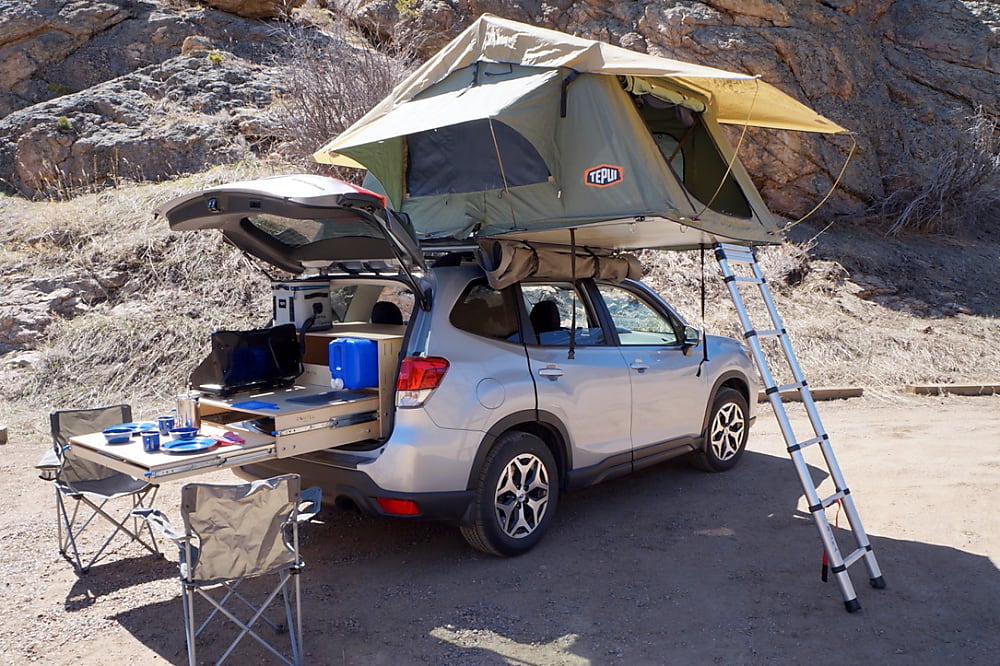 Photos 2020 Subaru Forester + 3 Person Rooftop Tent + Complete Camp