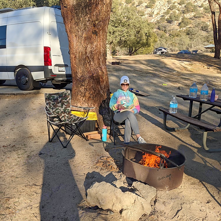 Enjoying the fire in the Sequoia National Forest.  Camping on the Kern River