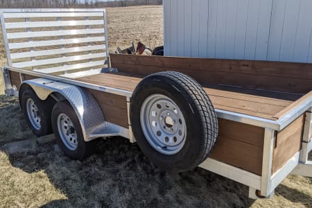 Marysville OH Aluminum Tandem axle utility trailer with folding ramp