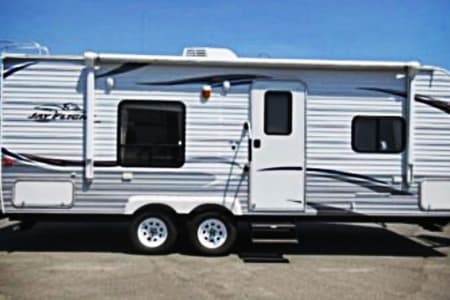 Clipper Mills CA 2010 Jayco Jay Flight set up at campsite