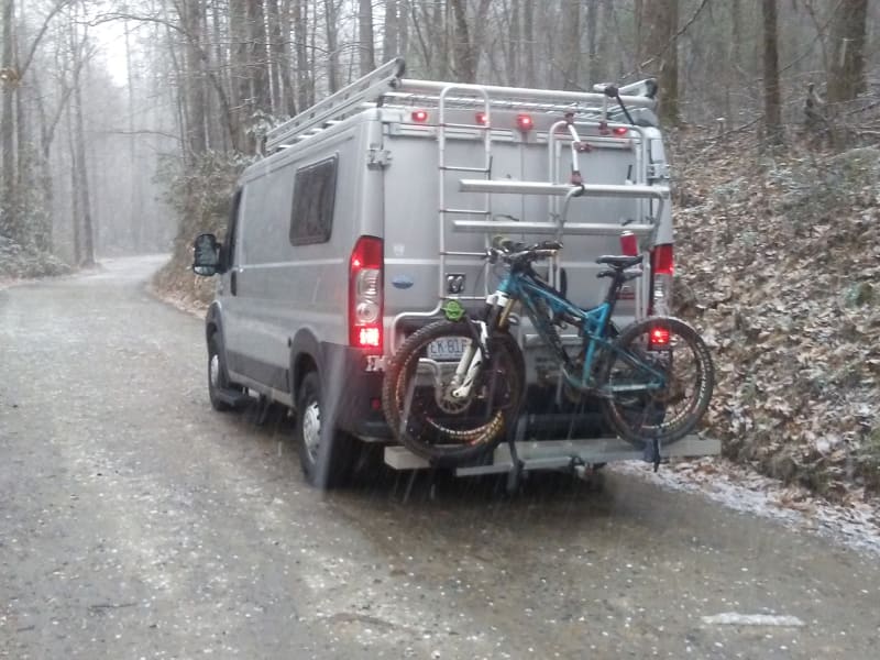 Winter Van Camper Mounting Bike Trip in Pisgah