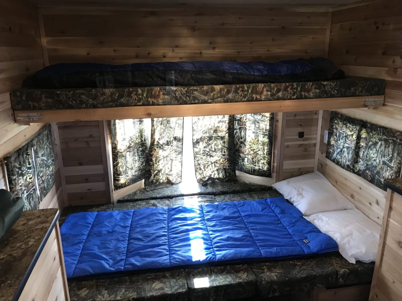 Rear dinette converted to full size bed.