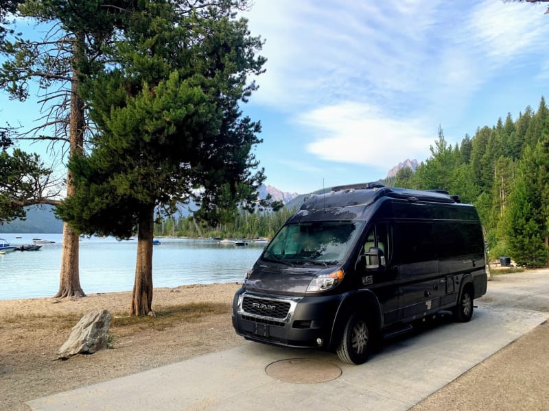 Great parking spot by Redfish Lake.