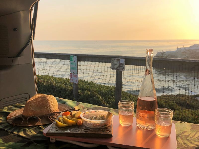 Joy at Wine O clock overlooking Natural Bridges State Beach