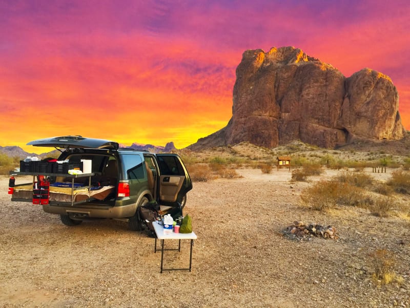 You can see how the bed and rack slides out the back, giving you access to the under-bed storage, and allowing you to sleep under the stars, if the weather is nice, or slide it in and sleep inside!