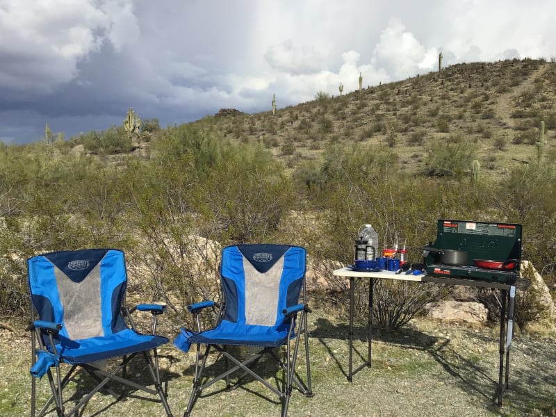 Camp chairs and table included in the gear