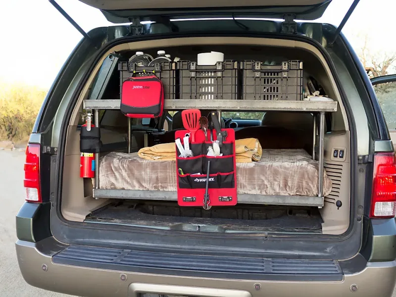 Fully outfitted with all camping gear...pots, pans, bowls, plates, silverware, dish tub, dish soap, cooking utensils, stove, propane, chairs, table, water, and the all-important French Press for coffee and tea.