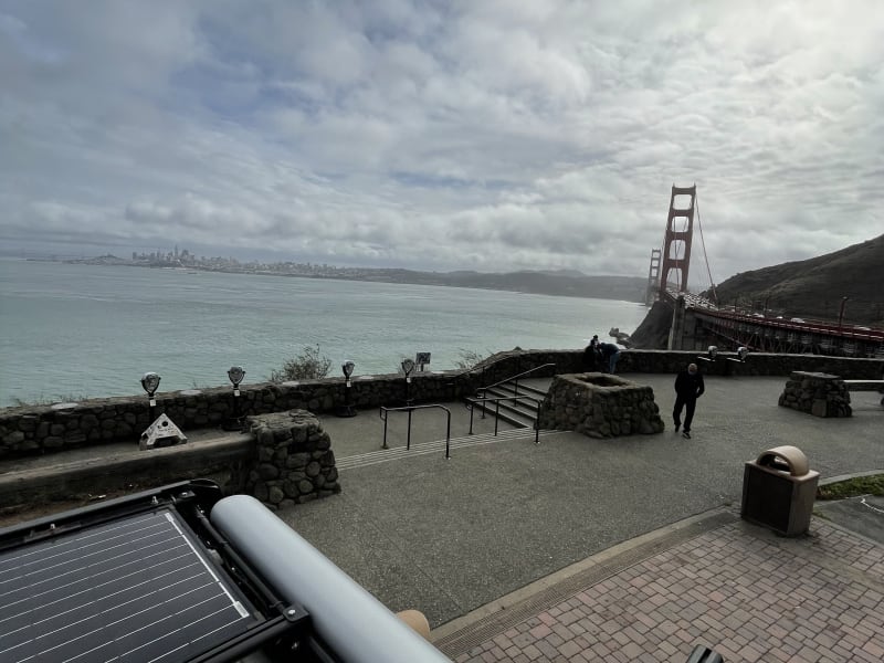 Hanging out on the roof near the Golden Gate Bridge.