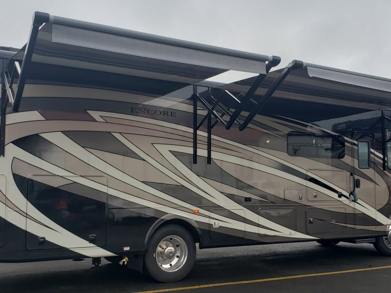 Camping Side of RV with Awnings Extended