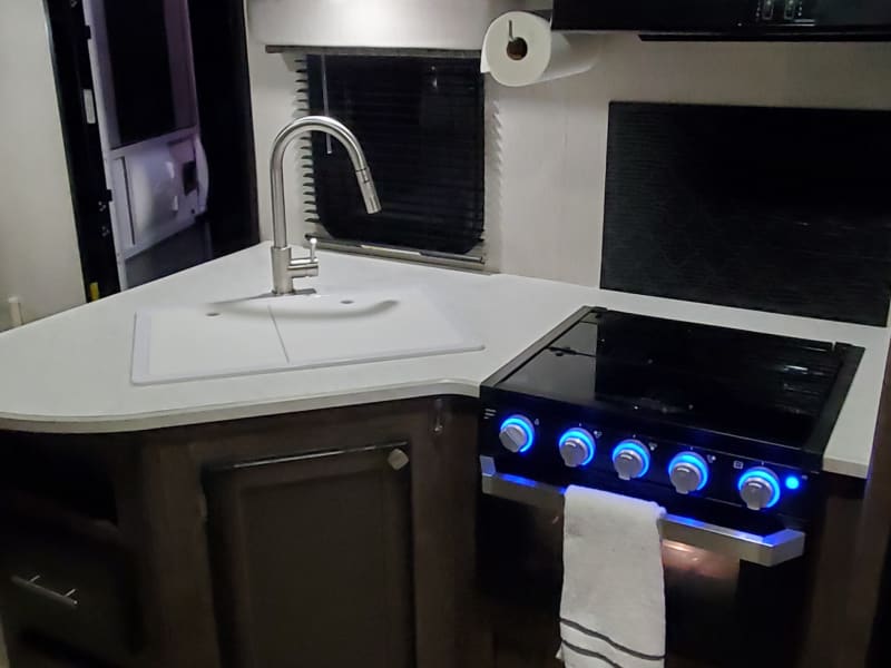 Notice the LED lights on the oven, which can of course be turned off.