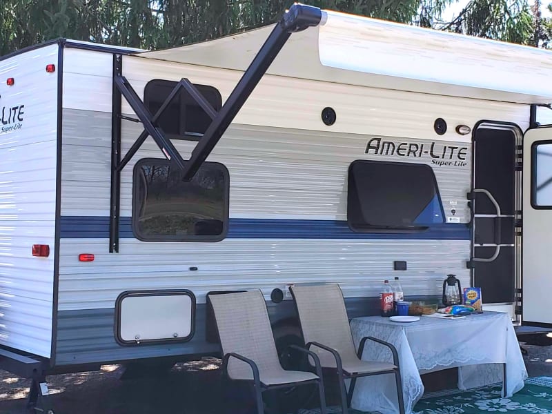 Take a break with some snacks under the awning! 