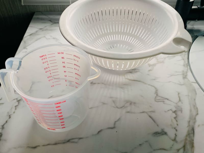 strainer and large measuring cup