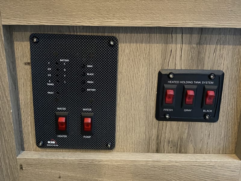 Check the level of all your tanks. water pump and water heater controls.