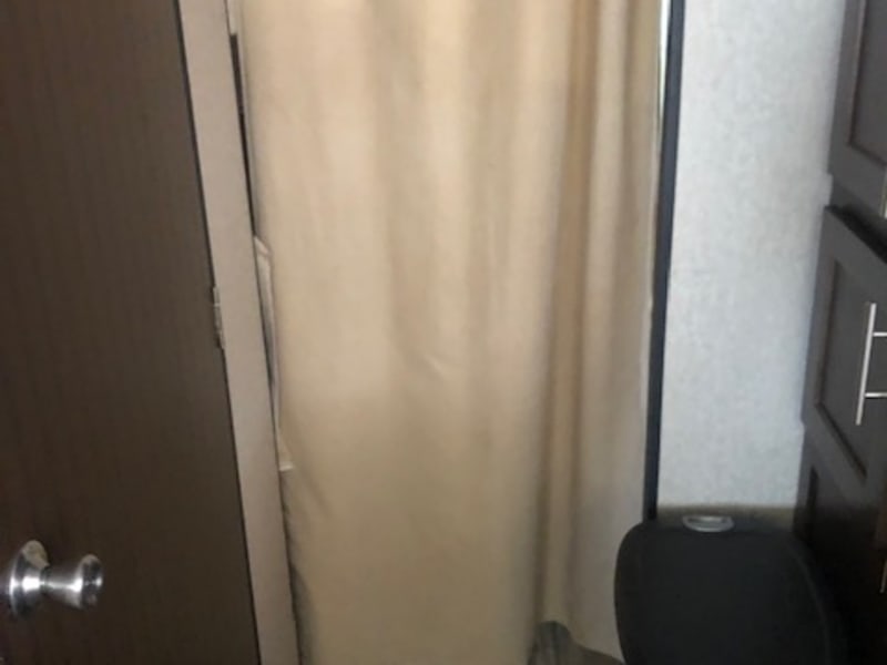 This curtains closes off the bunkhouse when people are sleeping in it.