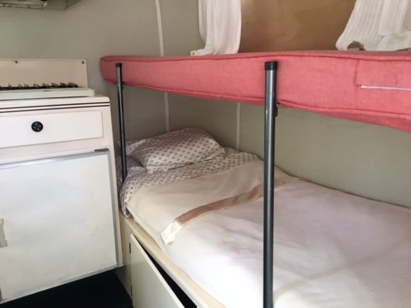 Couch converts into bunkbeds, giving you a choice of sleeping arrangements. Rental is for two,  bunk bed allows for separate sleeping if needed.