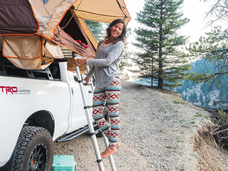 Climb in and out with ease on the tents easy setup ladder.  