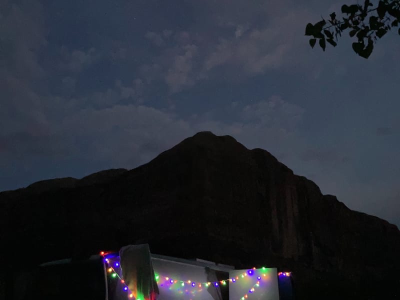 Included battery powered string lights, so you can set the mood, where ever you are. Pictured in Moab, Utah