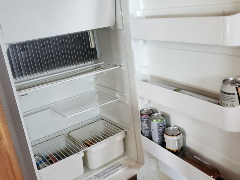 This fridge has tons of room! Stock up this mean rig with all the food and drinks you need! This van also has a bathroom BTW. 
