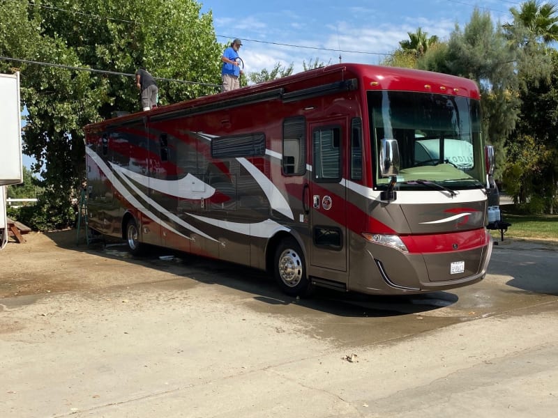 Exterior view of coach at mid day.