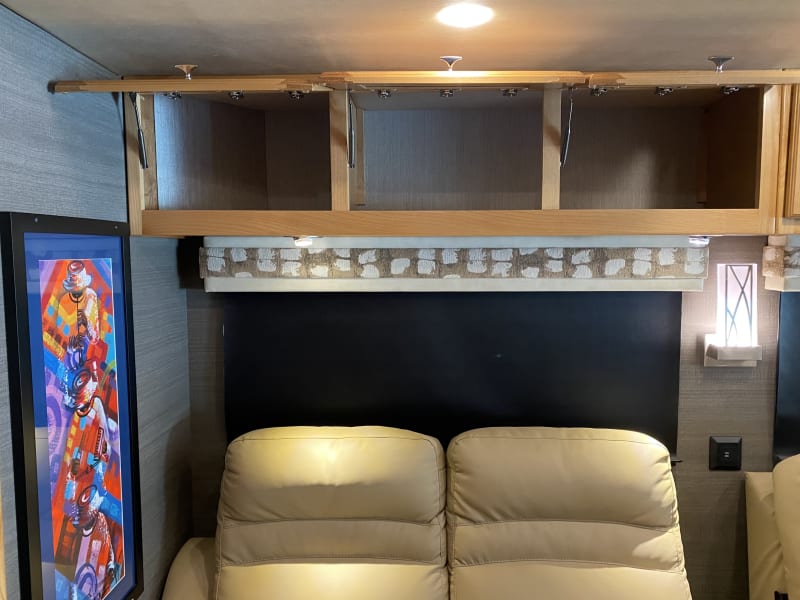 Adequate storage above living room seating.