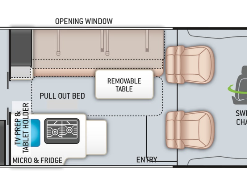 The best camper van floorplan we've seen! This is the reason we chose this van over any other.