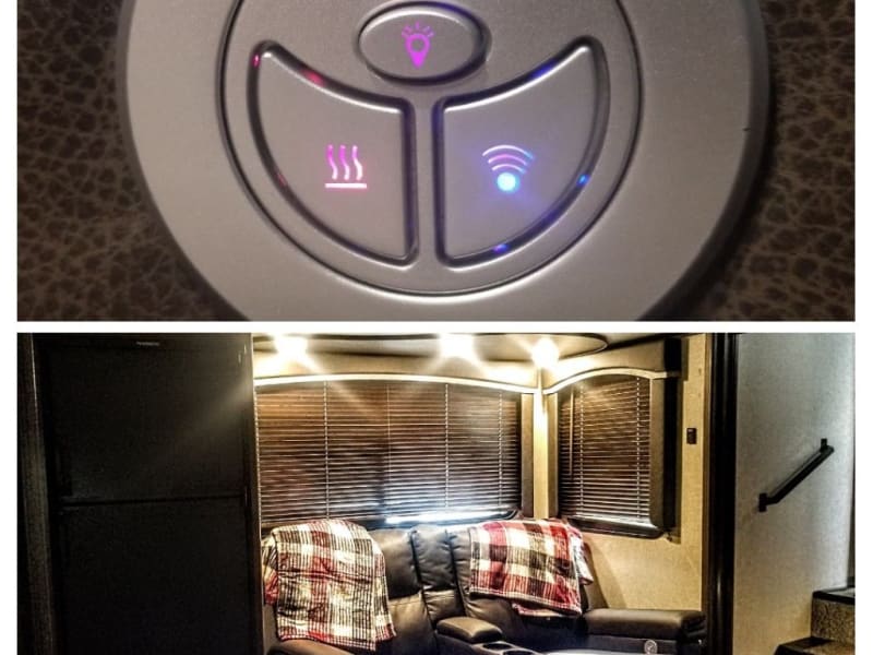 Heated/massaging & usb for the cold rainy, watching a movie or just reading a book late a night. Nicely lit & a dimmer switch.  Is this camping??