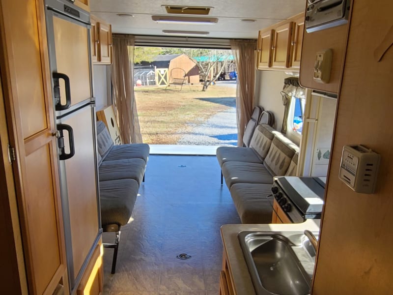 Couches in rear fold down to make beds.