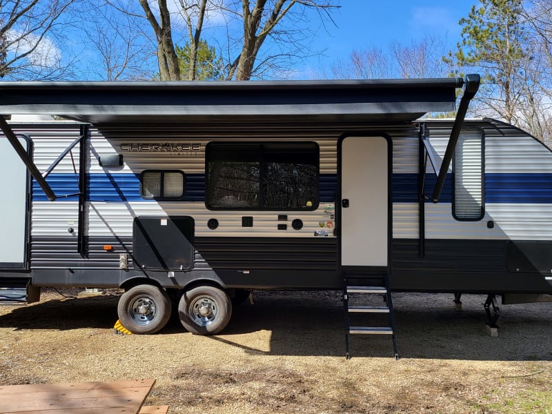 This is the main entrance side of the camper.