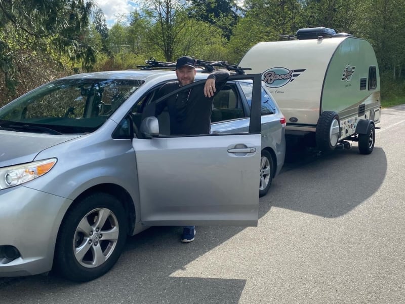 The Belafonte being towed with a Toyota Sienna (does not come with rental)