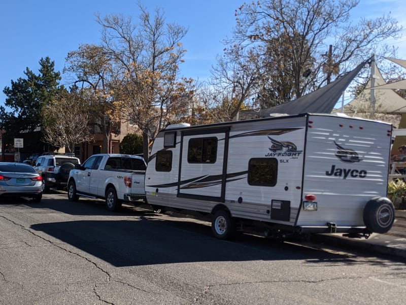 This trailer is easily maneuvered in the city.  Here it is parked on the street in Albuquerque NM.  