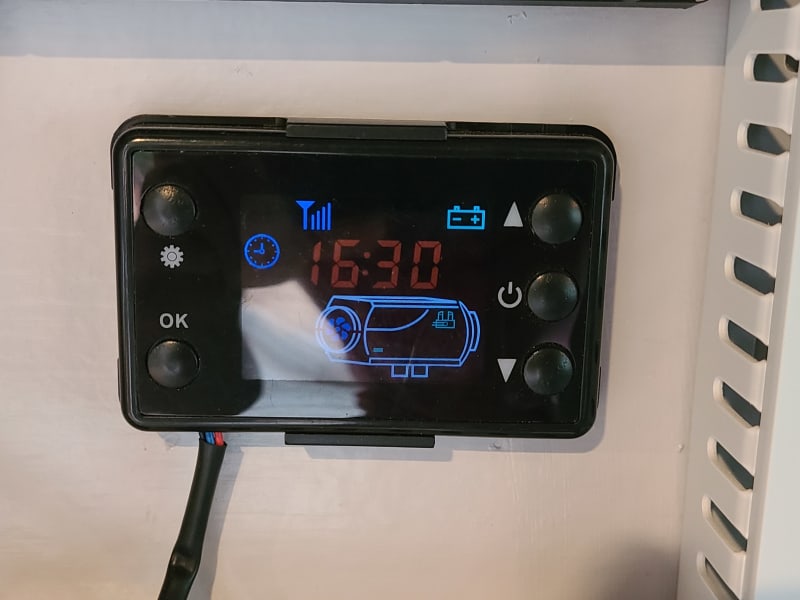 The vans diesel heating system will keep you warm in extremely cold temperatures.  The heater ramps up and down using a thermostat.