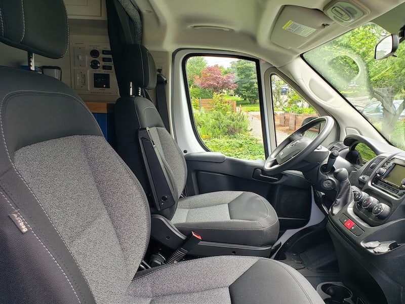 Cab interior with radio and back up camera.