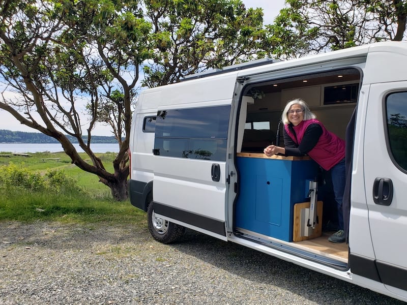 Camano Island love.
Lucy includes 400W solar, (2) 206Ah lithium batteries, and a 3500W Pure sine inverter.
Heater for cold nights and 2 ceiling fans.