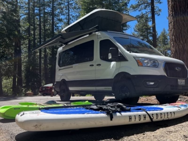 VanHaus ModVan Camping at Fallen Leaf Lake in Tahoe.  Inflatable SUPs and kids kayak were out for some fun!