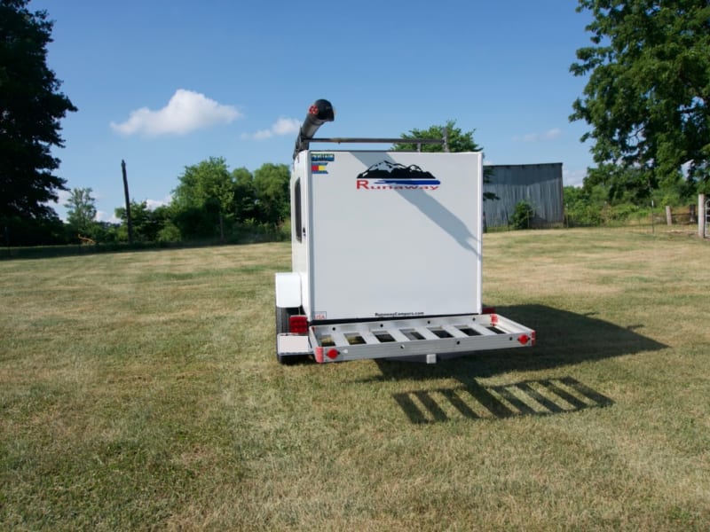 Rear of the trailer. Additional storage rack. 