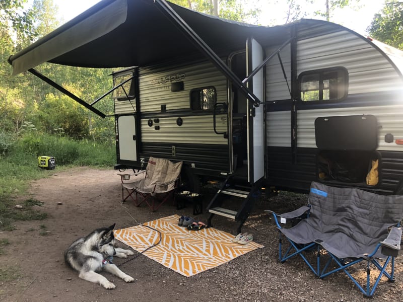 The awning can create a shady spot when you need one!