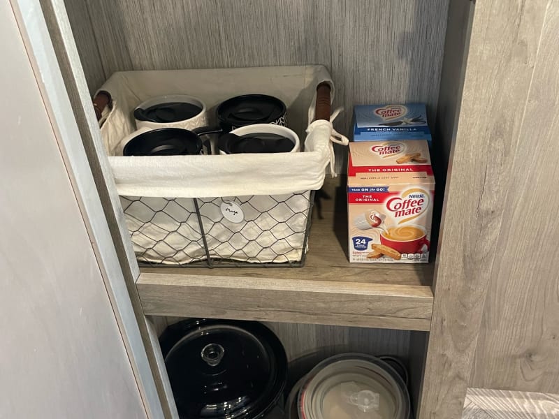 We even provide creamer (if that's your thing)! Crock pot, strainer, 3 nesting storage bowls, & plenty of extra storage space for whatever you bring.