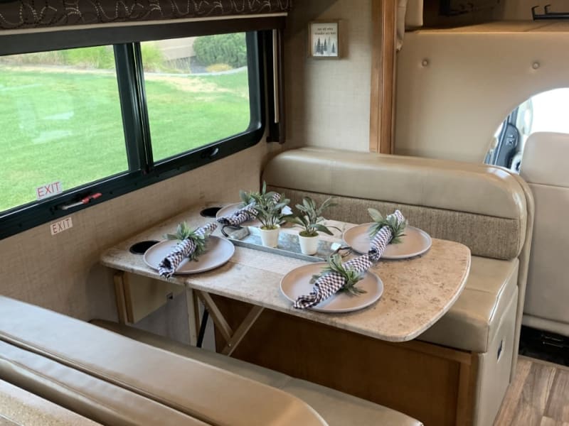 Dinette also folds down into double bed.
