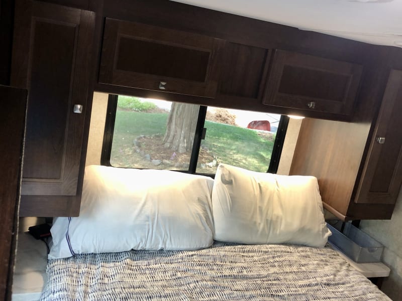 Master Bed - Camper Queen (slightly shorter than full queen)  Owner is 6'2