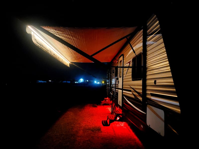 Awning LED can change colors.