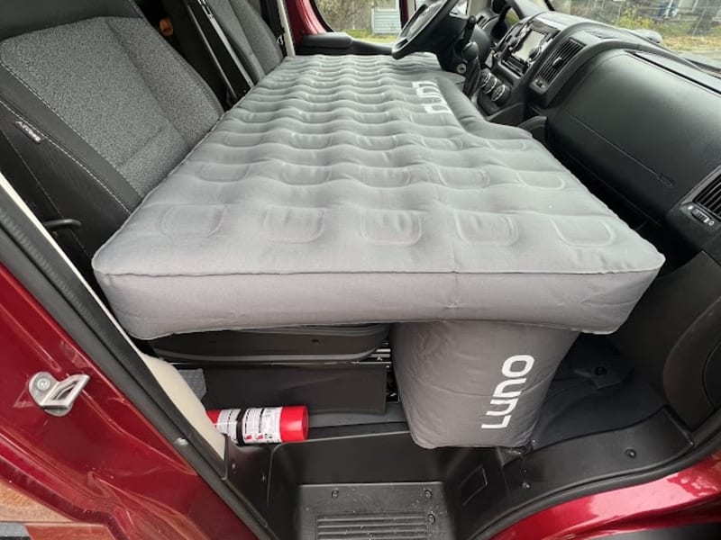 Luna air mattress in the front seat for extra sleeping space!