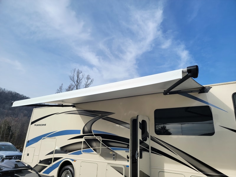 Automatic awning extends with the push of a button