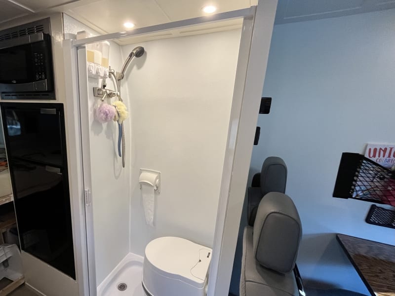 Bathroom, including chemical toilet