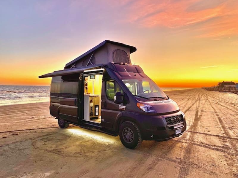 At night, enjoy the soft LED illumination at your campsite from the underbody and integrated power retractable awning.
