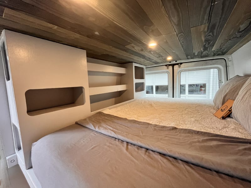 Memory foam mattress and storage area. 