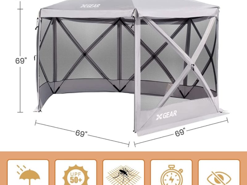 Add out easy pop up clam shelter to protect you from sun by day and bugs at night! 