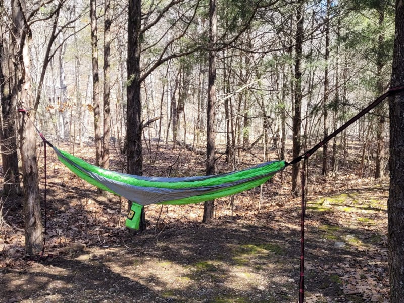 ADD-ON OPTION: Nylon camp hammock double size. Comes in the camping extras tote that can be selected as an add-on. 
