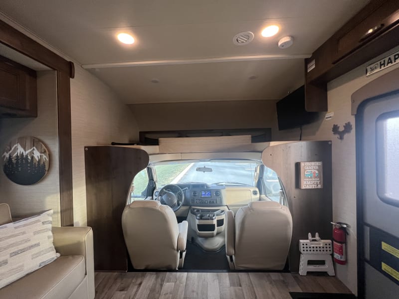 Cab with overhead bunk. 